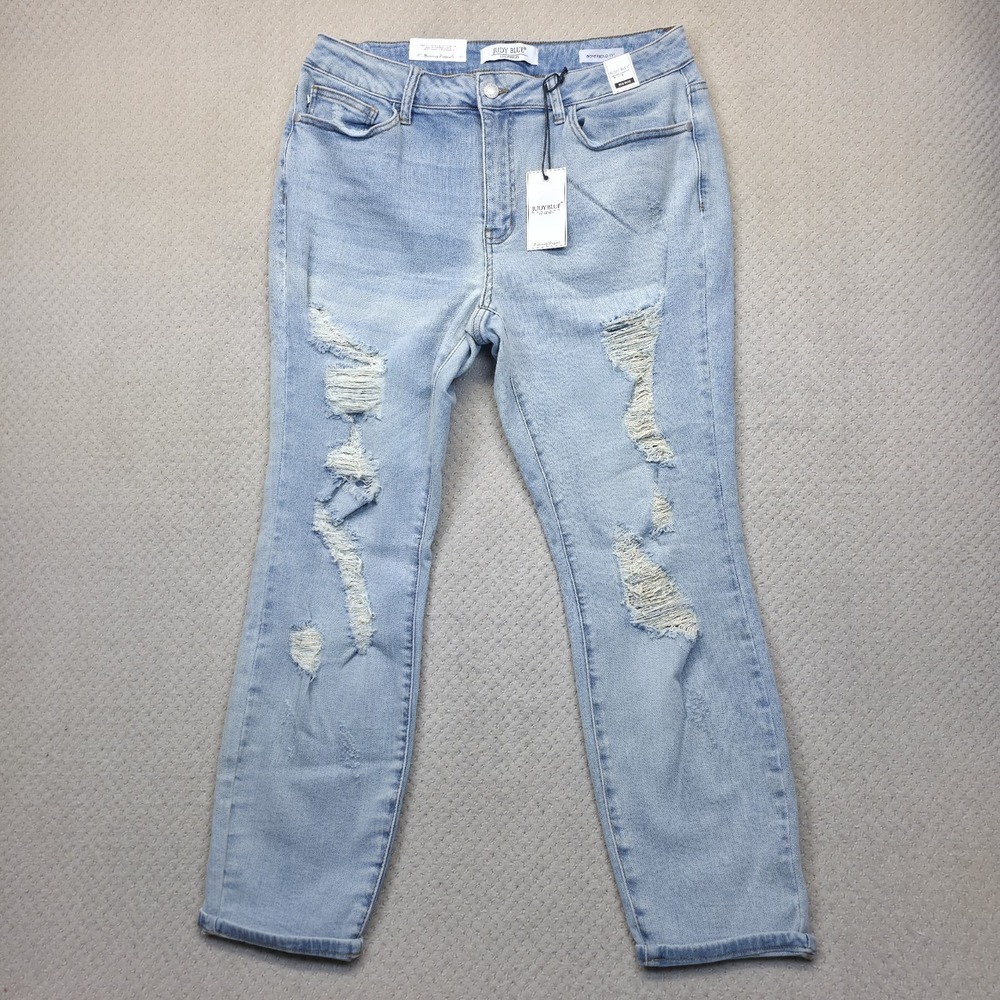 Judy Blue Jeans Womens 16W Boyfriend Fit Destroyed Distressed Stretch Light Wash